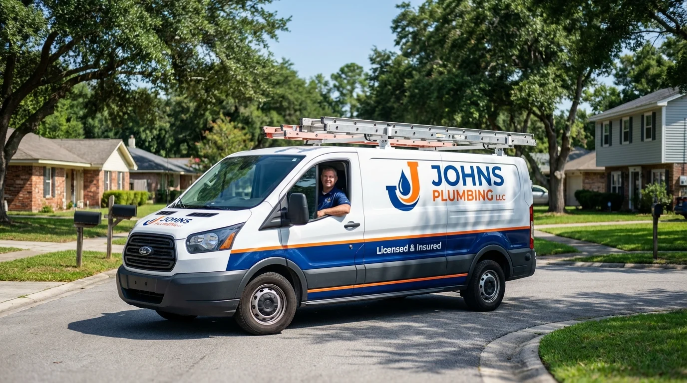 Johns Plumbing LLC service van in Pittsburg, TX