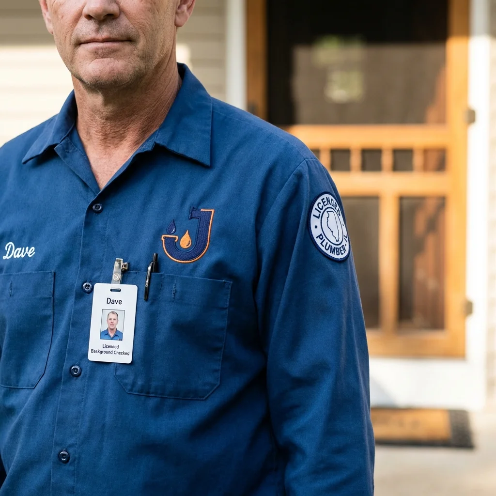Licensed plumber showing ID badge in Pittsburg, TX