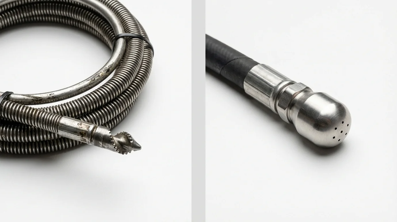 Drain snake cable and hydro jetting nozzle used for drain cleaning in Pittsburg, TX