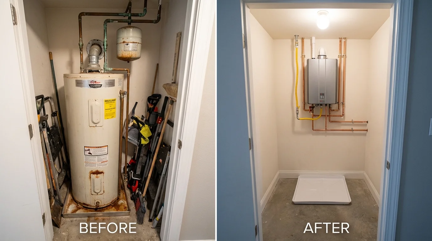 Tank water heater versus wall-mounted tankless unit comparison for Pittsburg, TX homeowners